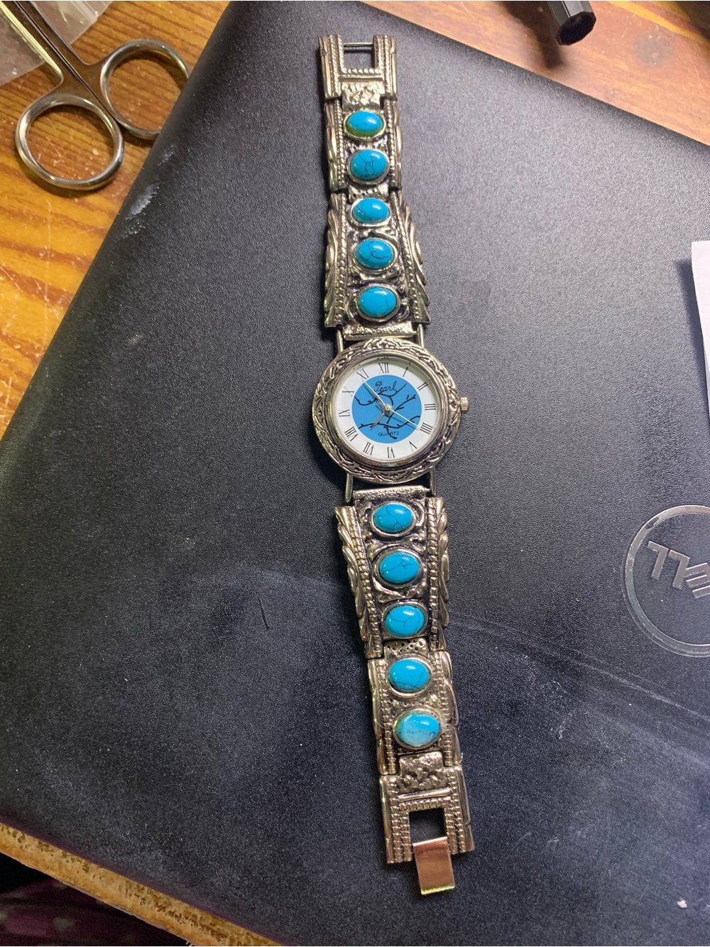 Pearl Brand Turquoise Silver-Tone Stone Inlay Women's Watch